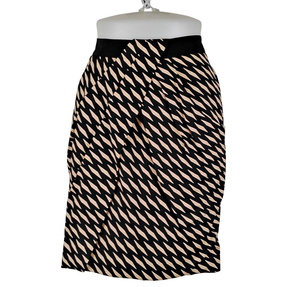 Anthropologie fei Washi Wrap Silk Blend Brown Black Geo Pencil Lined Skirt Sz 4